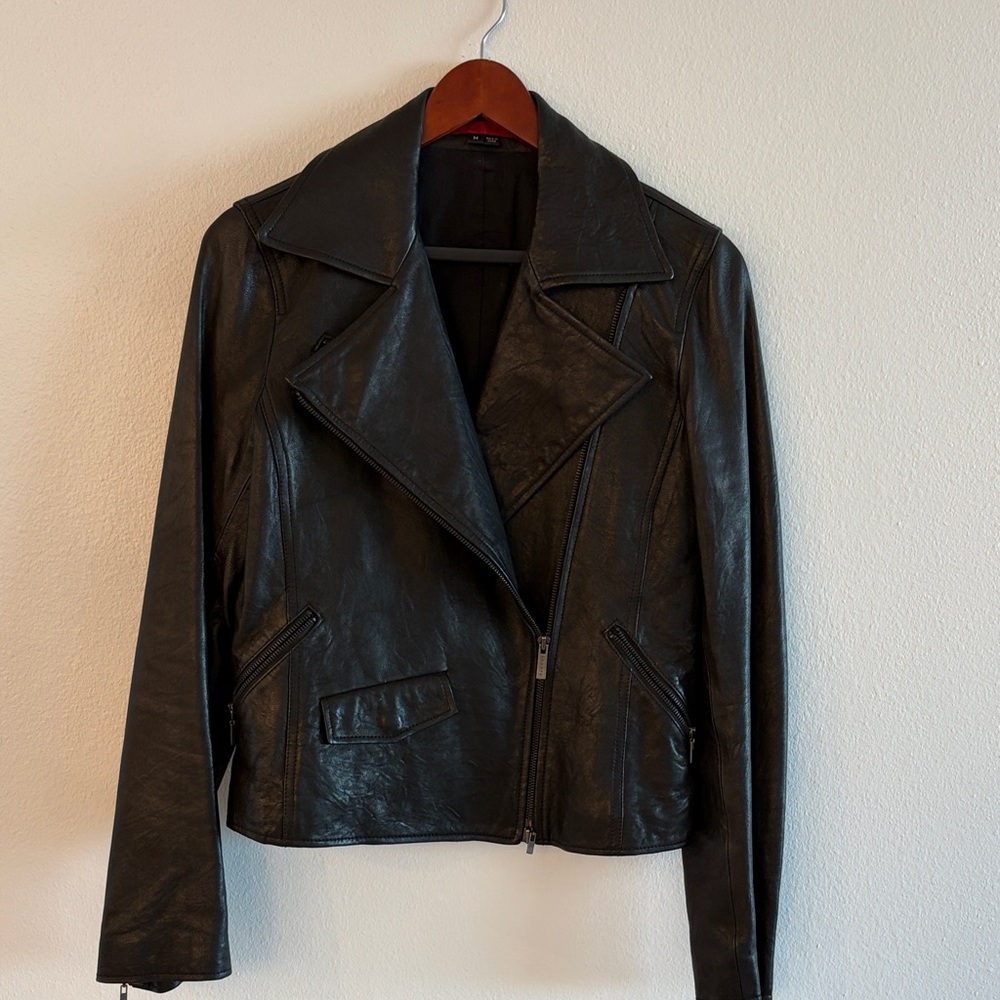Theory Black Leather Rudari Moto Jacket w/ Corset Back Detail – Size M